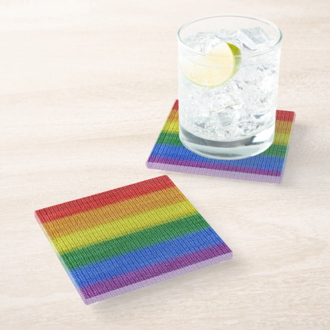 Rainbow Flag knitting Stripes seamless pattern Glass Coaster (Angled)