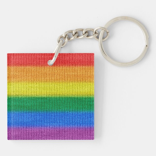 Rainbow Flag knitting Stripes seamless pattern Key Ring (Back)