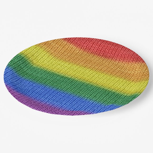 Rainbow Flag knitting Stripes seamless pattern Paper Plate (Angled)