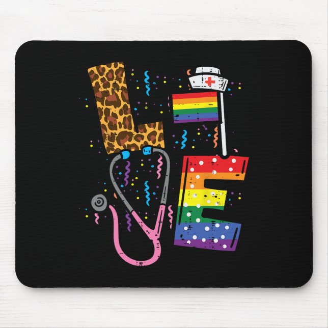 Rainbow Flag Love Nurse Rn Scrub Top Lgbt Pride Mo Mouse Pad (Front)