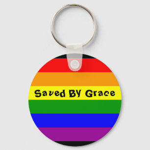 rainbow flag, Saved By Grace Key Ring