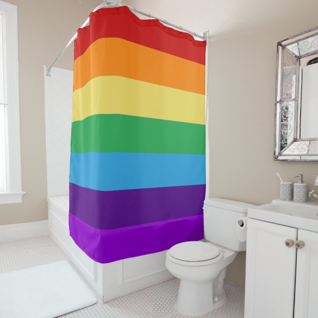 Rainbow flag shower curtain (In Situ)