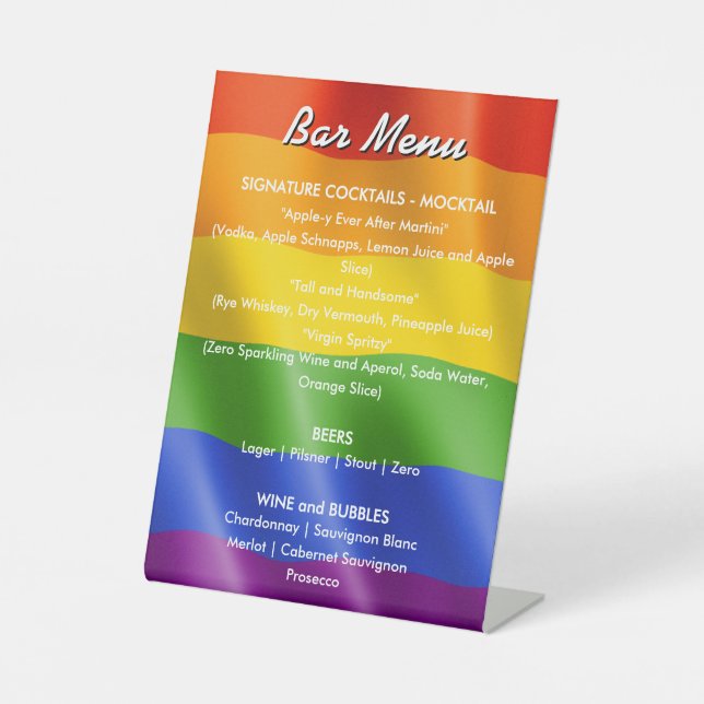 Rainbow Flag Sign LGBTQ Pride Celebration Bar Menu (Front)