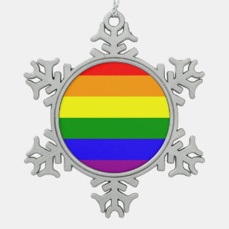 Rainbow flag snowflake pewter christmas ornament