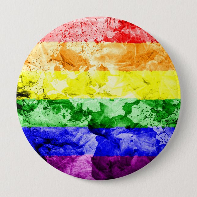 RAINBOW FLAG SQUARE WATERCOLOR 10 CM ROUND BADGE (Front)