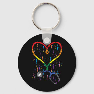 Rainbow Flag Stethoscope Heart Nurse Rn Scrub Gay Key Ring
