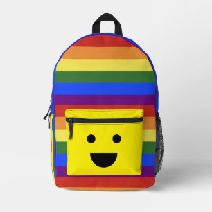 rainbow flag stripe with smiley face backpack