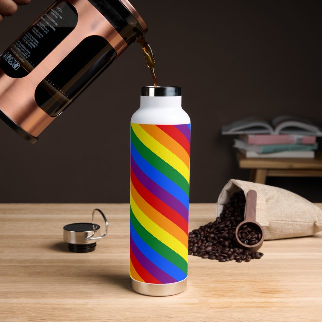 Rainbow Flag Stripes & Pride, LGBT community Water Bottle (Coffee)