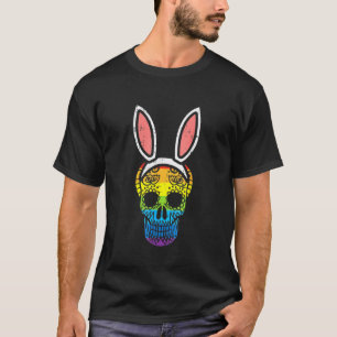 Rainbow Flag Sugar Skull Bunny Ears Easter Gay T-Shirt