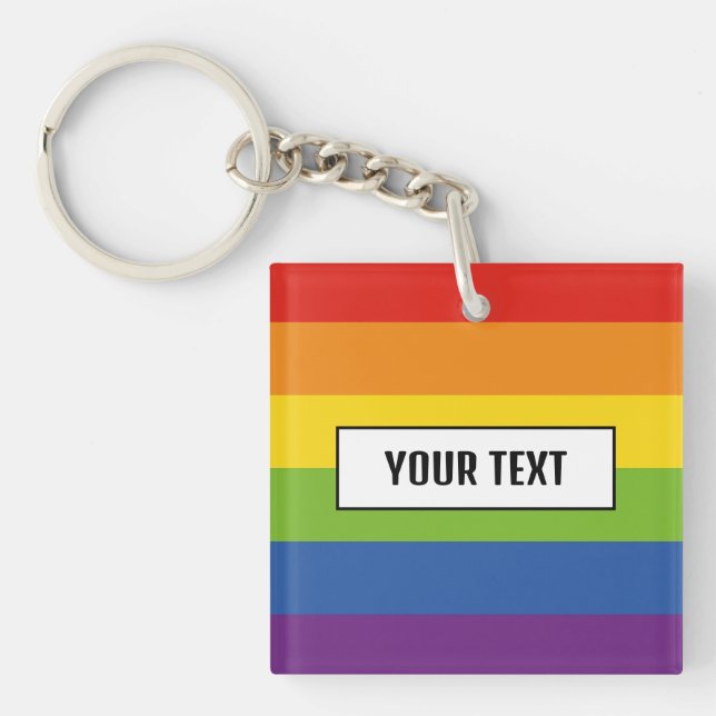 Rainbow Flag Text Gay Pride Merch  Key Ring (Front)