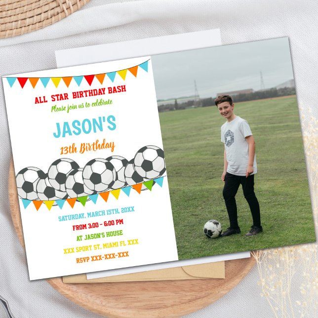 Rainbow Flags Soccer Birthday Invitations (Rainbow Flags Soccer Birthday Invitations w photo)