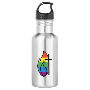 Rainbow Flame Cross Vintage Christian Vector Desig 532 Ml Water Bottle
