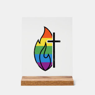 Rainbow Flame Cross Vintage Christian Vector Desig Acrylic Sign