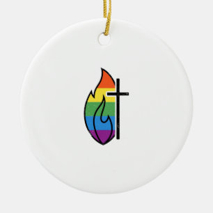Rainbow Flame Cross Vintage Christian Vector Desig Ceramic Tree Decoration