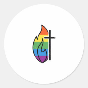 Rainbow Flame Cross Vintage Christian Vector Desig Classic Round Sticker