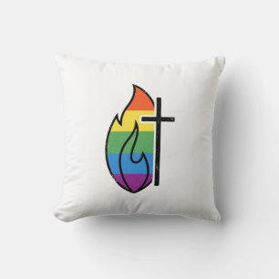 Rainbow Flame Cross Vintage Christian Vector Desig Cushion