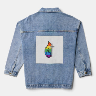 Rainbow Flame Cross Vintage Christian Vector Desig Denim Jacket