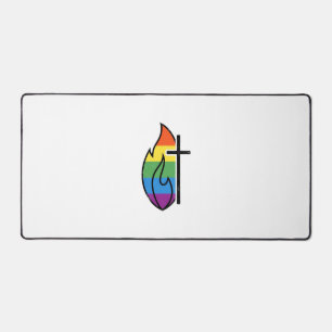 Rainbow Flame Cross Vintage Christian Vector Desig Desk Mat