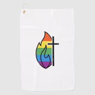 Rainbow Flame Cross Vintage Christian Vector Desig Golf Towel