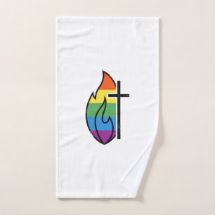 Rainbow Flame Cross Vintage Christian Vector Desig Hand Towel