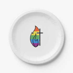 Rainbow Flame Cross Vintage Christian Vector Desig Paper Plate