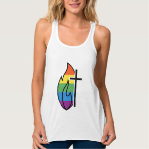 Rainbow Flame Cross Vintage Christian Vector Desig Singlet