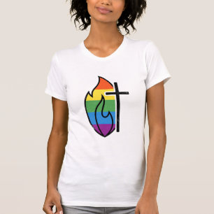 Rainbow Flame Cross Vintage Christian Vector Desig T-Shirt