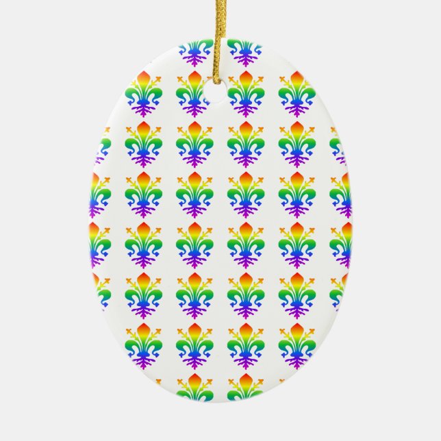 Rainbow Fleur-de-lis Ceramic Tree Decoration (Front)