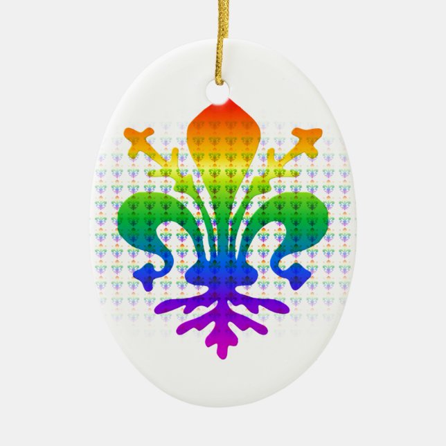 Rainbow Fleur-de-lis Ceramic Tree Decoration (Front)