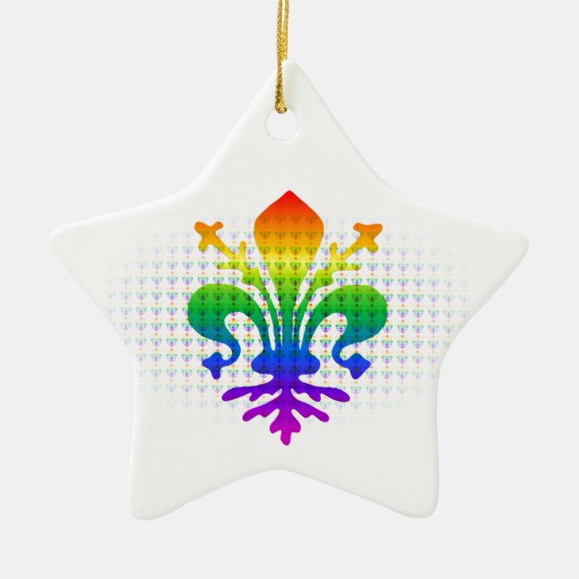 Rainbow Fleur-de-lis Ceramic Tree Decoration (Front)