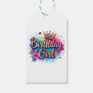 Rainbow Floral Birthday Girl Gift Tags