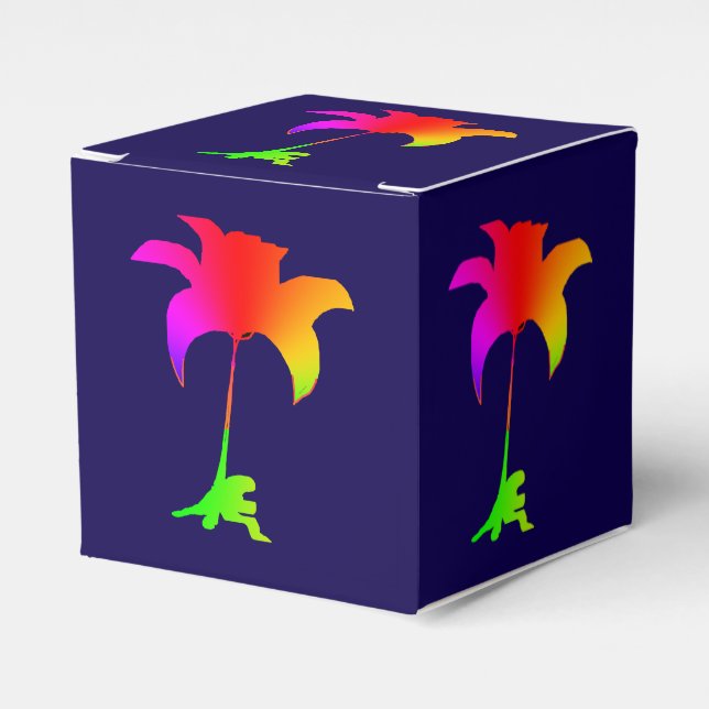 Rainbow Floral Dk Blue Wedding Birthday  Favour Box (Front Side)