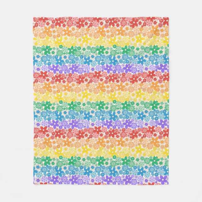 Rainbow Floral Flowers Colourful Pride Pattern Fleece Blanket (Front)
