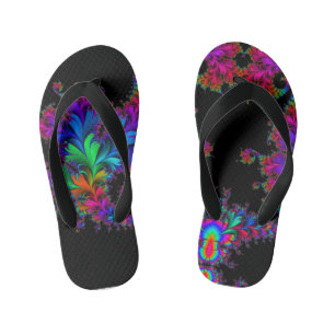 rainbow floral fractal art kid's jandals