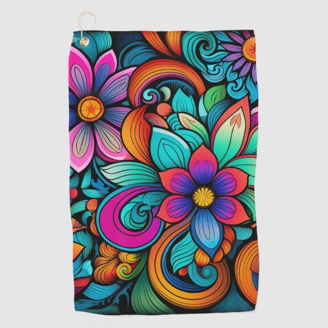 Rainbow Floral Golf Towel (Front)