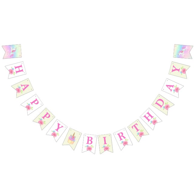 Rainbow Floral Magical Unicorn Girl Birthday Bunting (All)