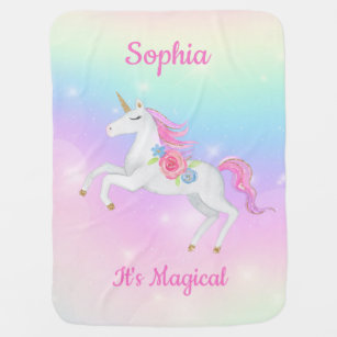 Rainbow Floral Magical Unicorn Girl Personalised Baby Blanket