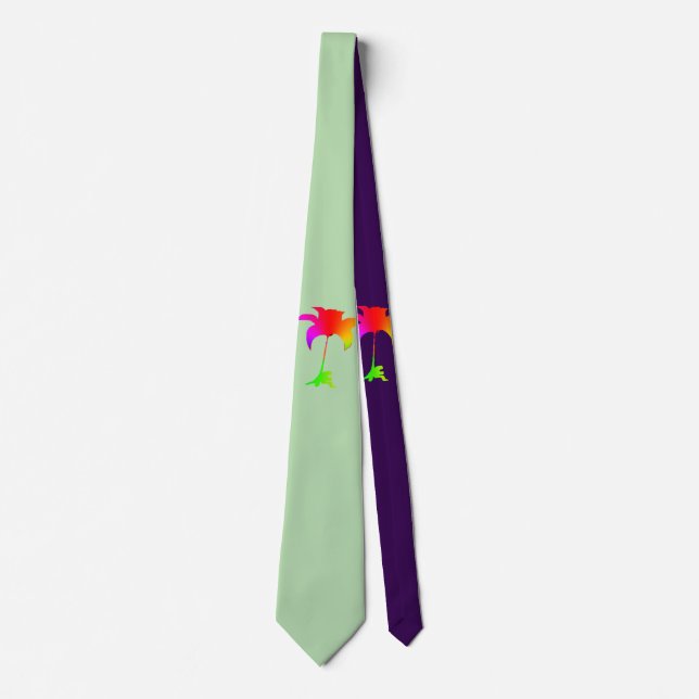 Rainbow Floral Mint Green Purple Tropical Neck Tie (Front)