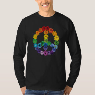 Rainbow Floral Peace Sign 60s 70s Hippie LBTQ Prid T-Shirt