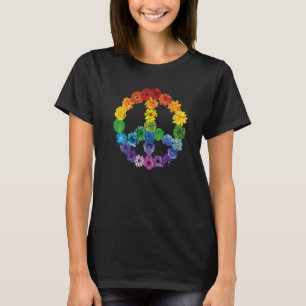 Rainbow Floral Peace Sign 60s 70s Hippie LBTQ Prid T-Shirt