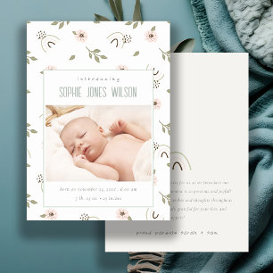 Rainbow Floral Photo Baby Girl Birth Announcement