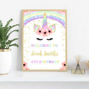 Rainbow Floral Unicorn Birthday Party Welcome Sign