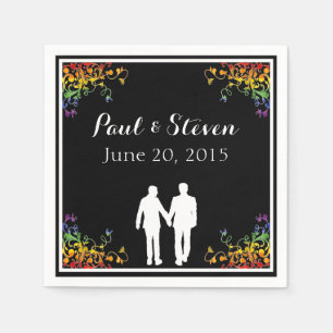 Rainbow Flourishes Gay Wedding Cocktail Napkins