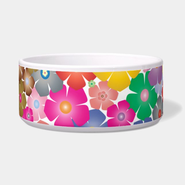 rainbow flower blooms cat food bowl (Front)