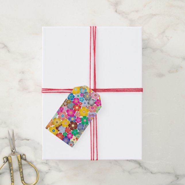 Rainbow flower blooms gift tags (With Twine)