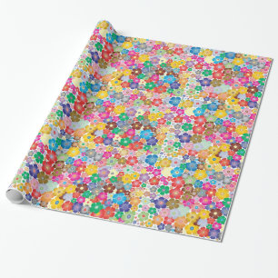 Rainbow flower blooms wrapping paper