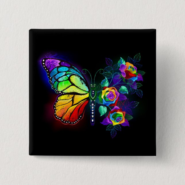 Rainbow flower butterfly 15 cm square badge (Front)