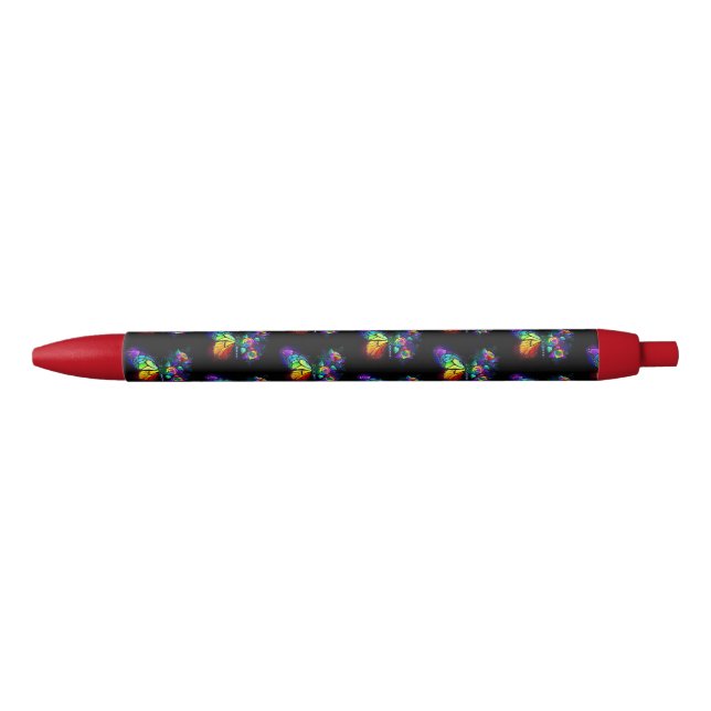 Rainbow flower butterfly black ink pen (Front)