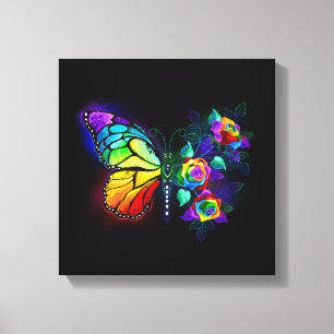 Rainbow flower butterfly canvas print