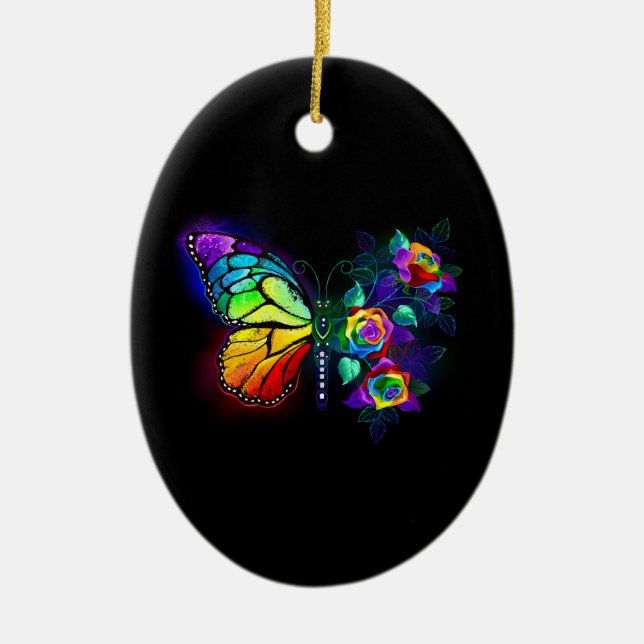 Rainbow flower butterfly ceramic tree decoration (Front)